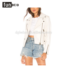 chaqueta de manga larga fresca de la moda de la chaqueta de cuero de las mujeres blancas